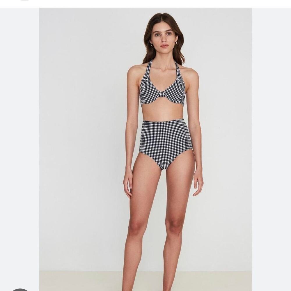 NWT Faithfull The Brand Le Voilier Gingham Black White Bikini Set Top Size L/M